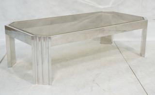 Appraisal: Stainless Glass Top Modernist Decorator Coffee Table Angled corner legs