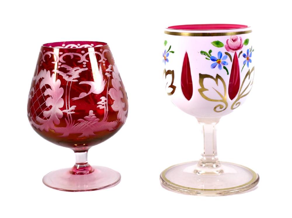 Appraisal: TWO VINTAGE BOHEMIAN GLASS CORDIALSTwo vintage Bohemian glass cordials comprising