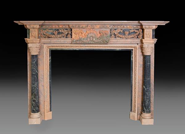 Appraisal: A George III style carved marble fire surround The outstepped