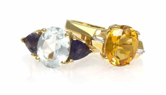 Appraisal: A Group of Karat Yellow Gold and Gemstone Rings consisting