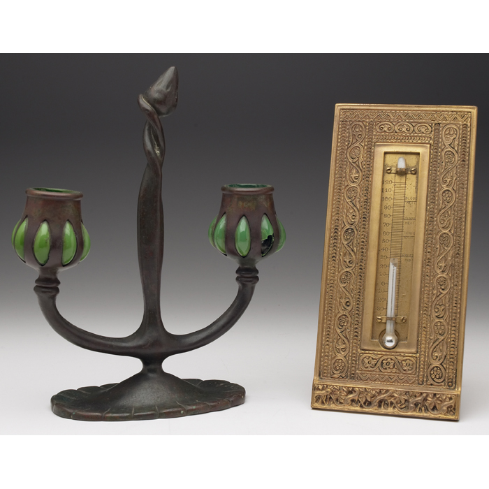 Appraisal: Tiffany Studios candelabra two arm form in bronze with blown