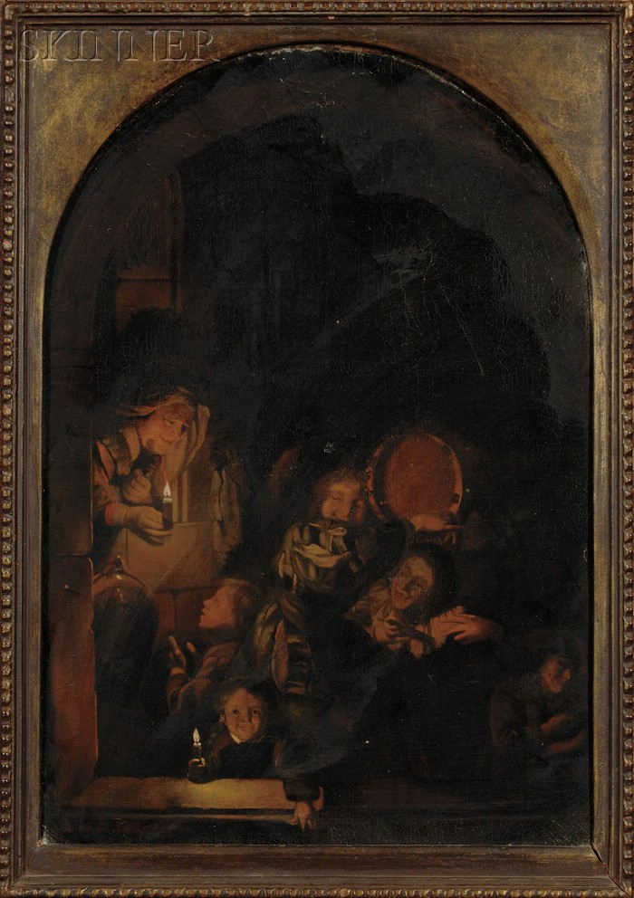 Appraisal: Continental School th Century Night Scene with Street Musicians Unsigned