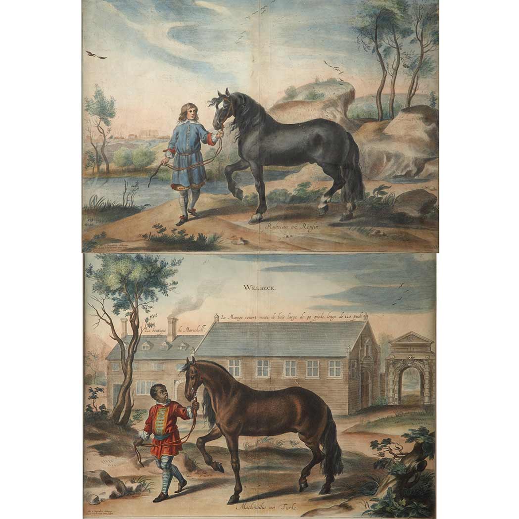 Appraisal: After Abraham Diepenbeeck HORSE STUDIES Four hand-colored engravings Image of