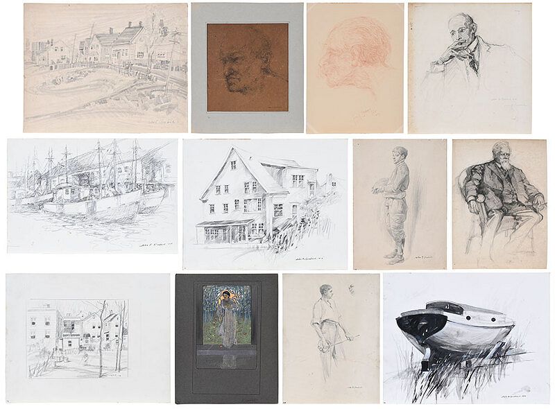 Appraisal: John R Grabach American - Twelve unframed drawings all variously