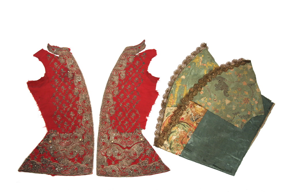 Appraisal: TH C FRENCH EMBROIDERED VEST FRONTS - Raspberry Silk Damask