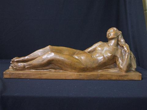 Appraisal: TINTED PLASTER RECLINING FEMALE NUDE Signed 'jj Penier RC' -