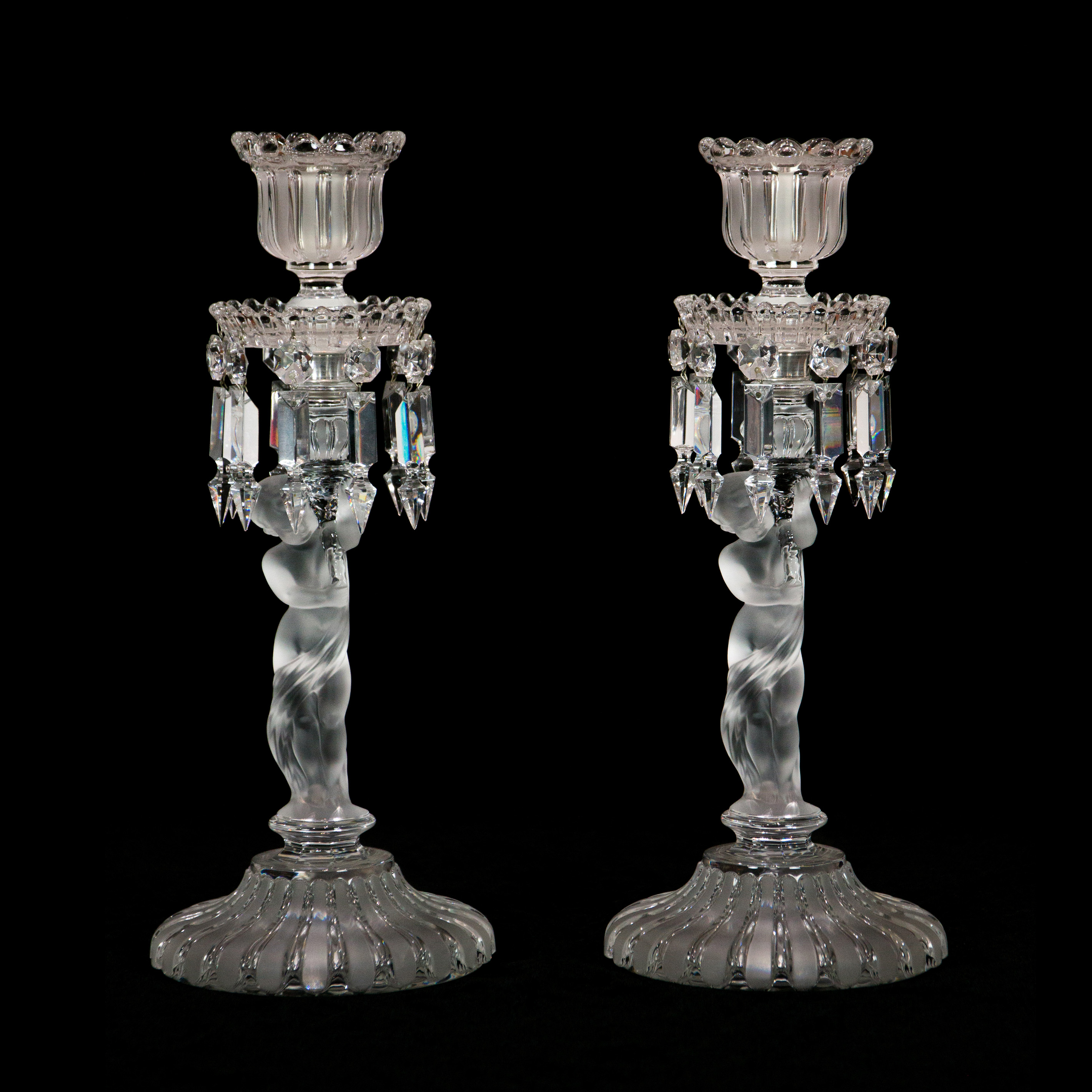 Appraisal: A PAIR OF BACCARAT CLEAR AND FROSTED GLASS FIGURAL ENFANT