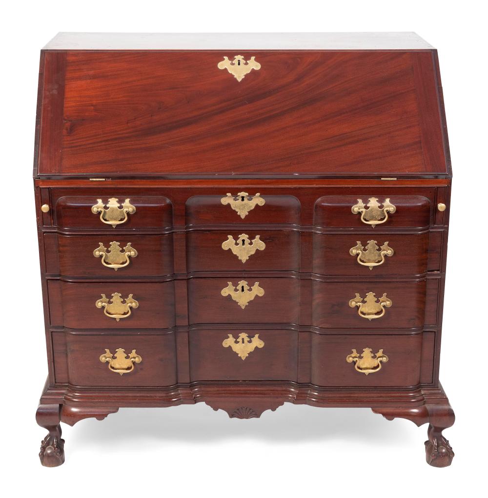 Appraisal: CHIPPENDALE BLOCK-FRONT SLANT-LID DESK MASSACHUSETTS CIRCA HEIGHT WIDTH DEPTH CHIPPENDALE