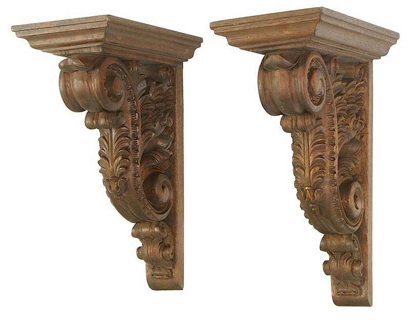 Appraisal: Pair Louis XV Style Carved Mahogany Corbels Continental late th