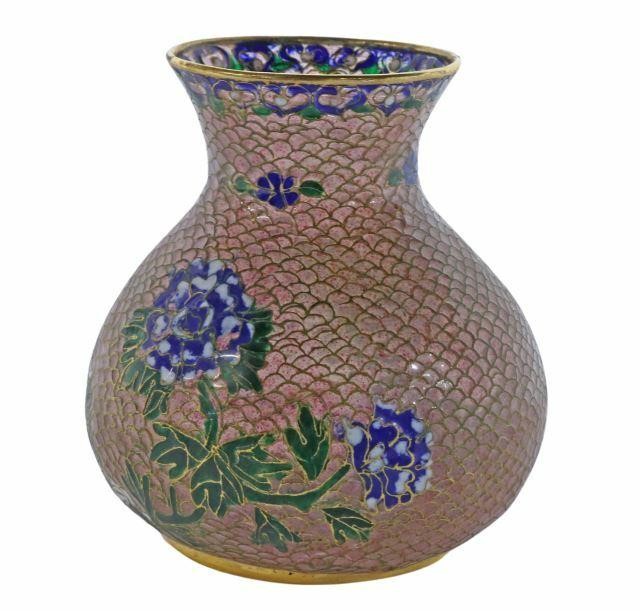 Appraisal: Chinese plique-a-jour cloisonne vase with blue and white peonies against