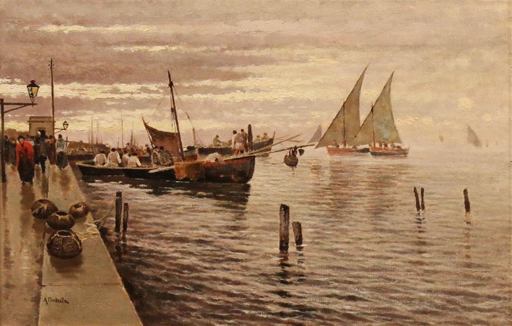 Appraisal: ATTILIO PRATELLA ITALIAN - HARBOR SCENE Oil on canvas x