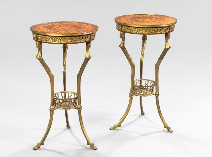 Appraisal: Pair of Empire-Style Gilt-Metal and Kingwood Occasional Tables early th