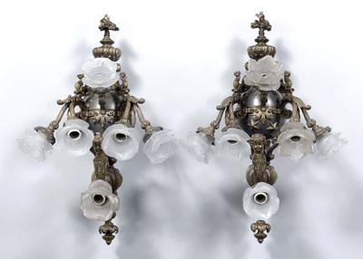 Appraisal: Pair monumental Empire style bronze sconces each with six lights