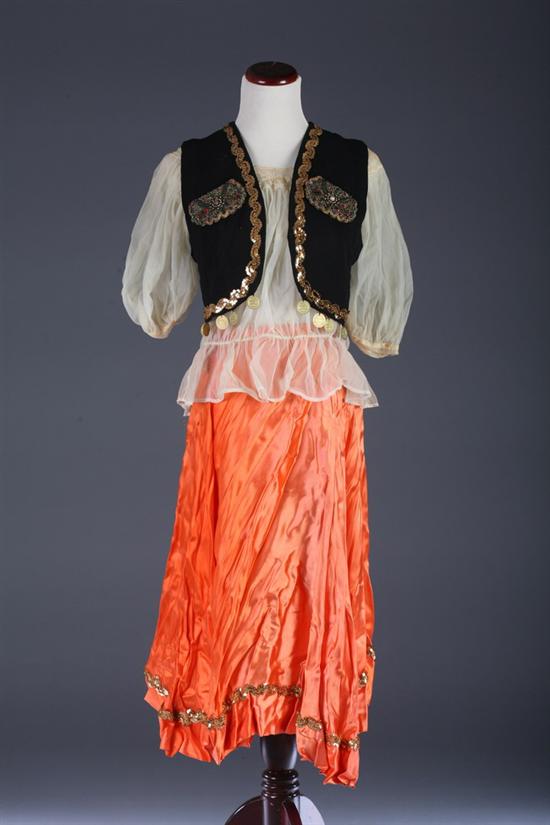 Appraisal: CUSTOM MADE THREE-PIECE GYPSY FORTUNE TELLER'S OUTFIT Including orange skirt