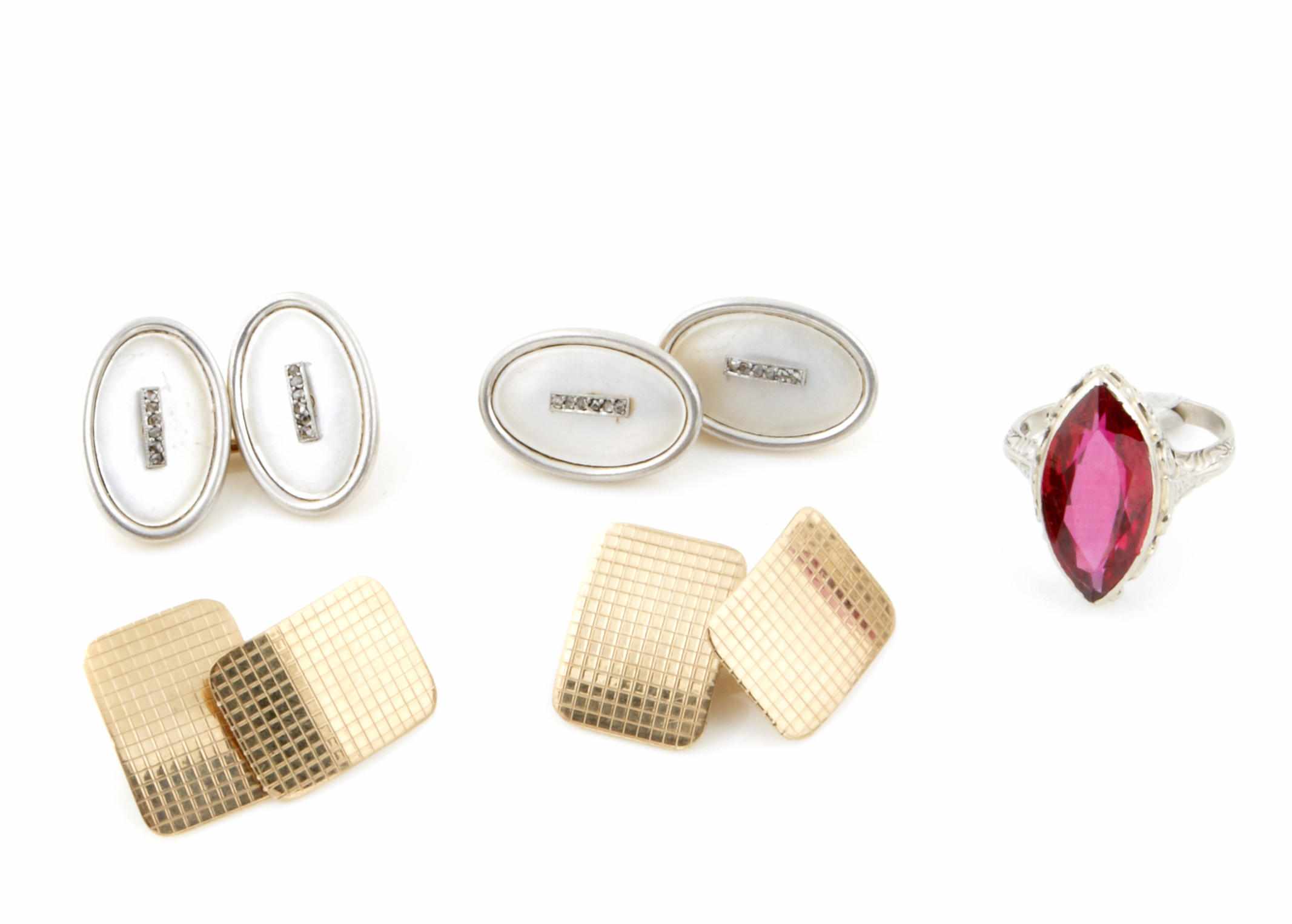 Appraisal: A collection of cufflinks together with a ring featuring two