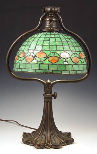 Appraisal: TIFFANY STUDIOS ACORN HARP FORM LAMP Telescopic height harp form