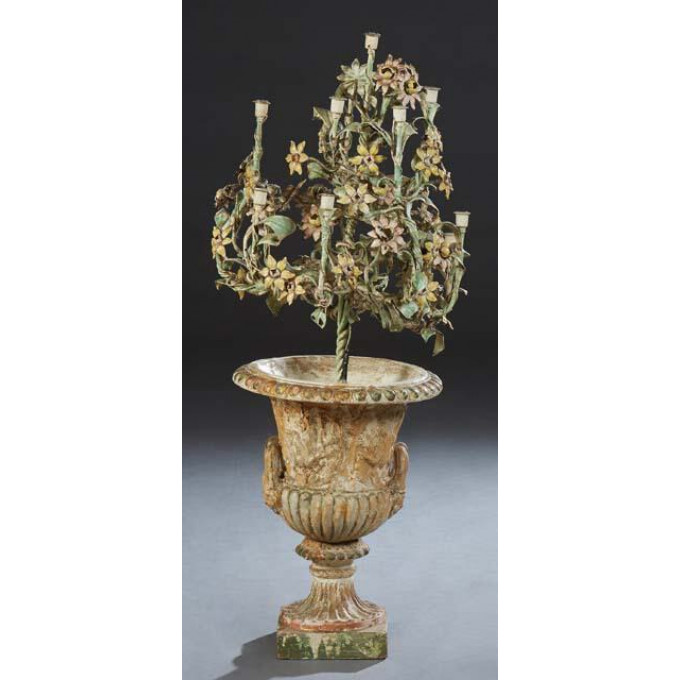 Appraisal: Italian Polychromed Iron Twelve Light Torchere th c with floral