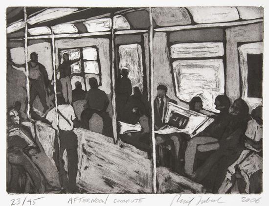 Appraisal: Richard LubellTwo aquatints Afternoon Commute numbered Sunny in the Park