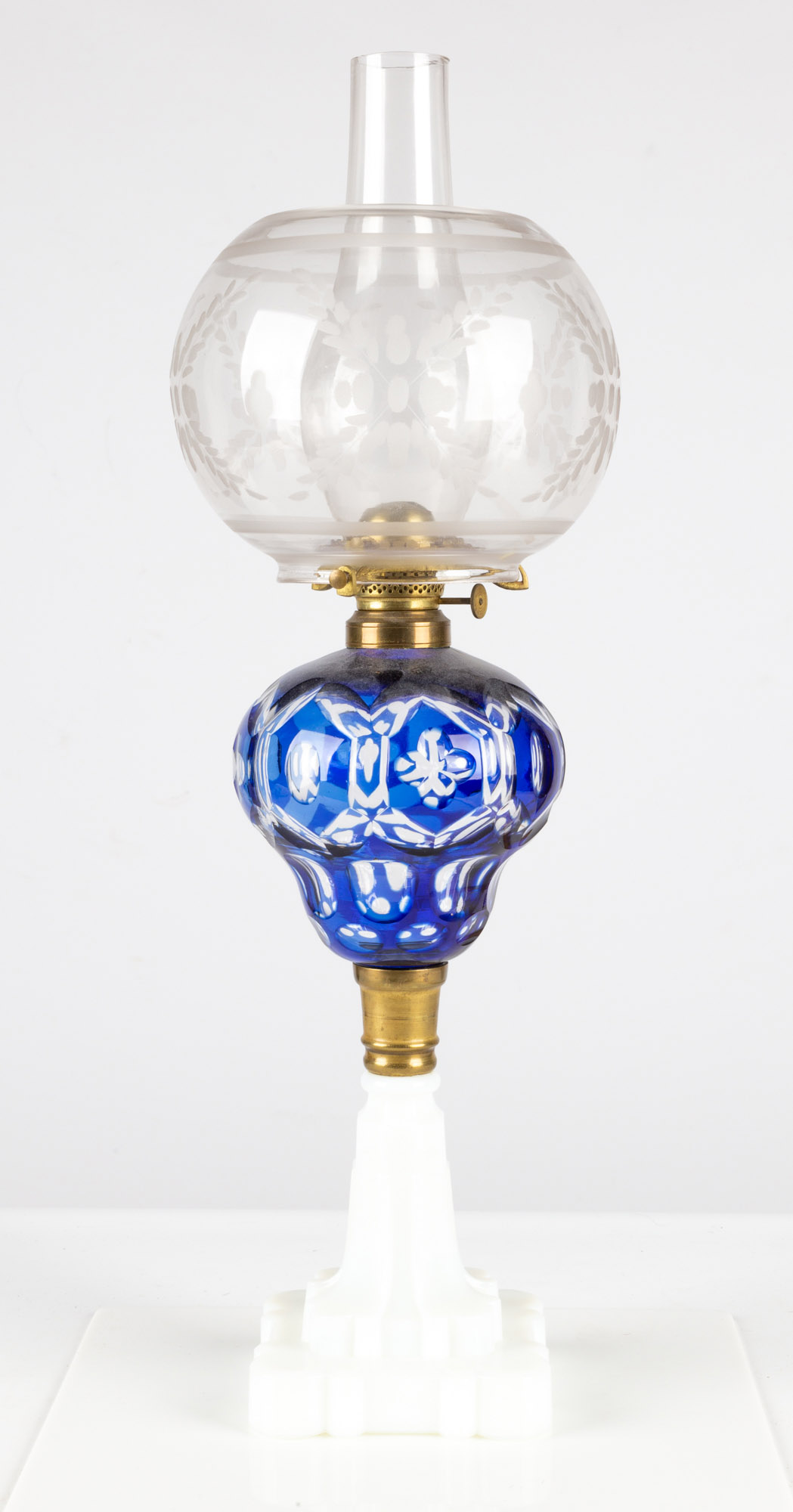 Appraisal: BLUE WASHINGTON OIL LAMP circa deep blue cut to clear