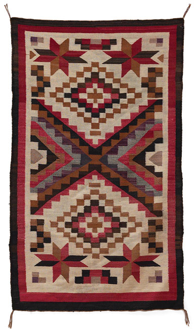 Appraisal: Navajo rug c geometric pattern in red purple gray and