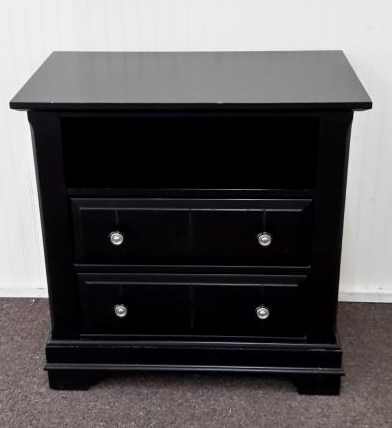 Appraisal: Black Rubbed Finish Tall Bedside Night Stand Made of solid