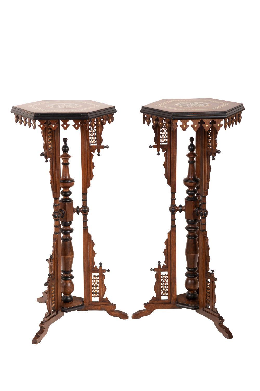 Appraisal: PAIR OF MOORISH STYLE INLAID HEXAGONAL STANDS inches wide inches