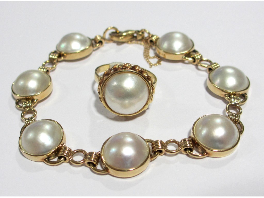 Appraisal: A ct gold Mabe pearl bracelet and ring the bracelet