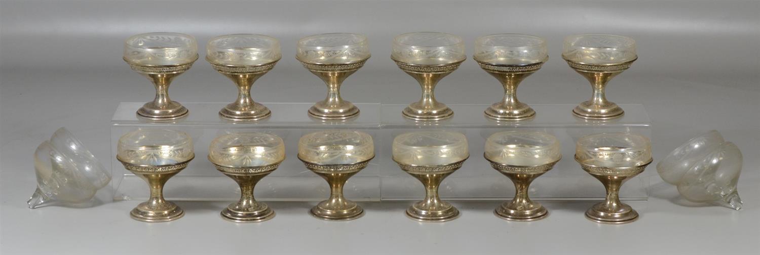 Appraisal: Sterling silver Wallace sherbet cups with glass liners - high