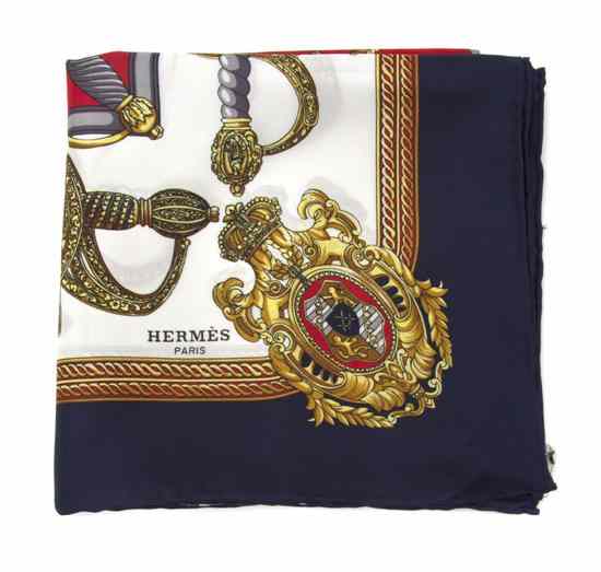 Appraisal: An Hermes Silk Scarf in an eagle crest motif Labeled