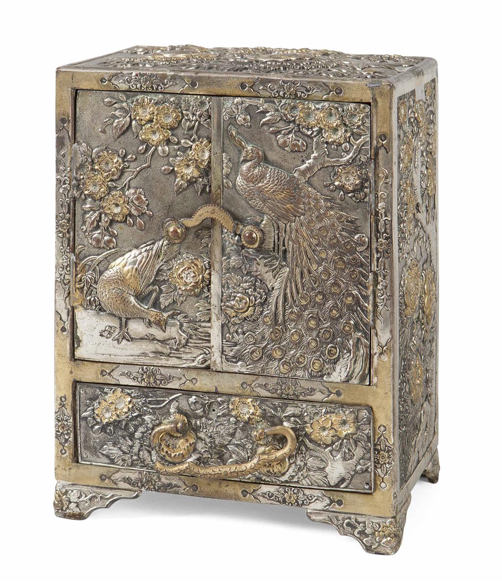 Appraisal: JAPANESE SILVERED AND GILT METAL TABLE CABINET MEIJI PERIOD the