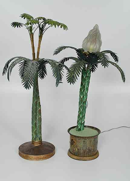 Appraisal: Cold Painted Metal Palm Tree Lamps Plus th century Includes