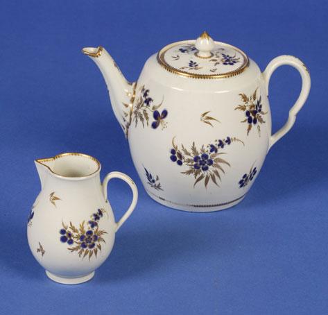 Appraisal: A CAUGHLEY TYPE BARREL-SHAPED TEAPOT with double scroll side handle