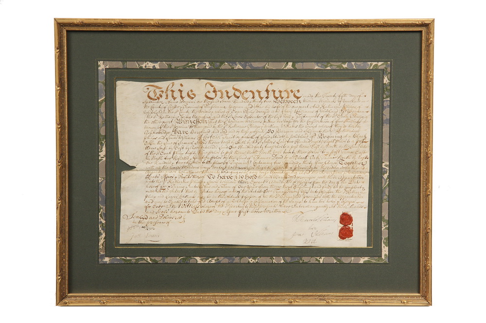 Appraisal: FRAMED INDENTURE - agreement between William Williams of Brockland Chester