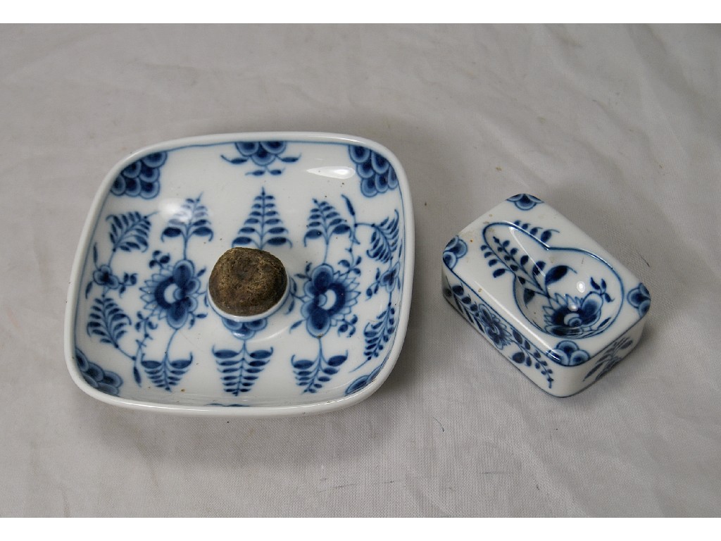 Appraisal: Royal Copenhagen blue and white square pin dish incorporating a