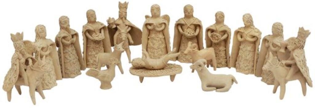 Appraisal: lot of Mexican folk art unglazed terracotta nativity scene in