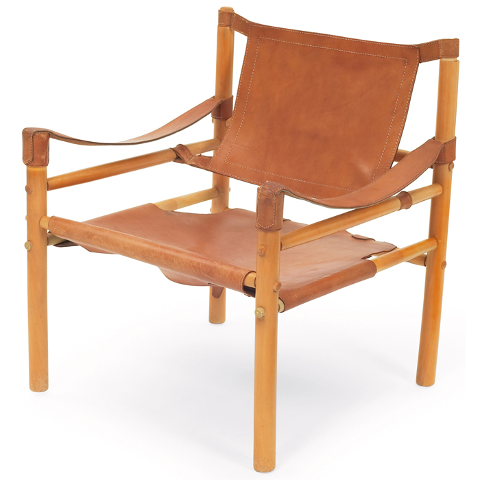 Appraisal: Arne Norell Safari chair Sweden beech frame with original tan