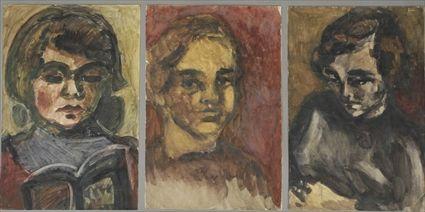 Appraisal: Mathais Pflug th C Three Portraits of Women Watercolors on