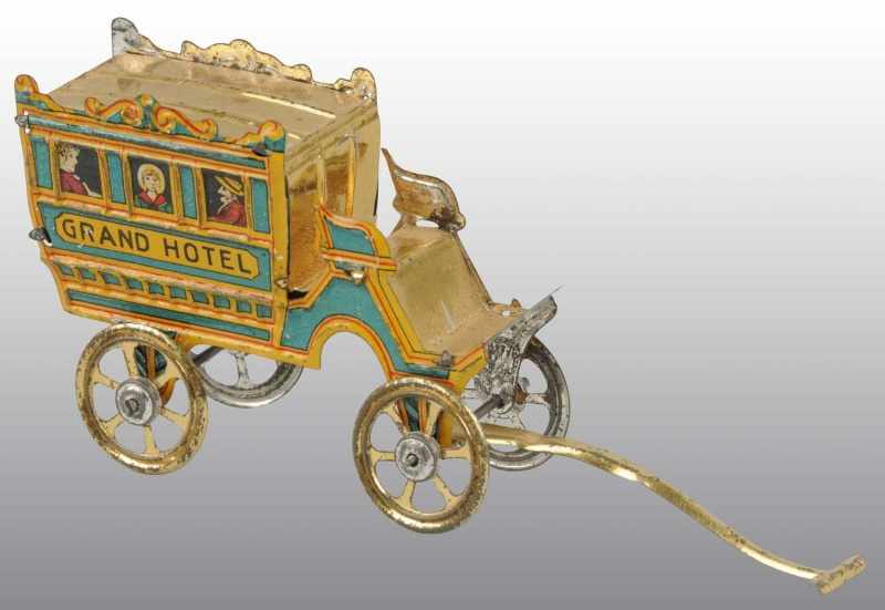 Appraisal: Tin Litho Grand Hotel Stagecoach Penny Toy Description German Marked