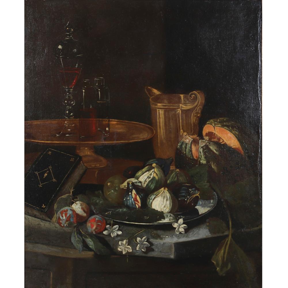 Appraisal: UNKNOWN TH CENTURY STILL LIFE WITH MELON FRUIT AND APOTHECARY