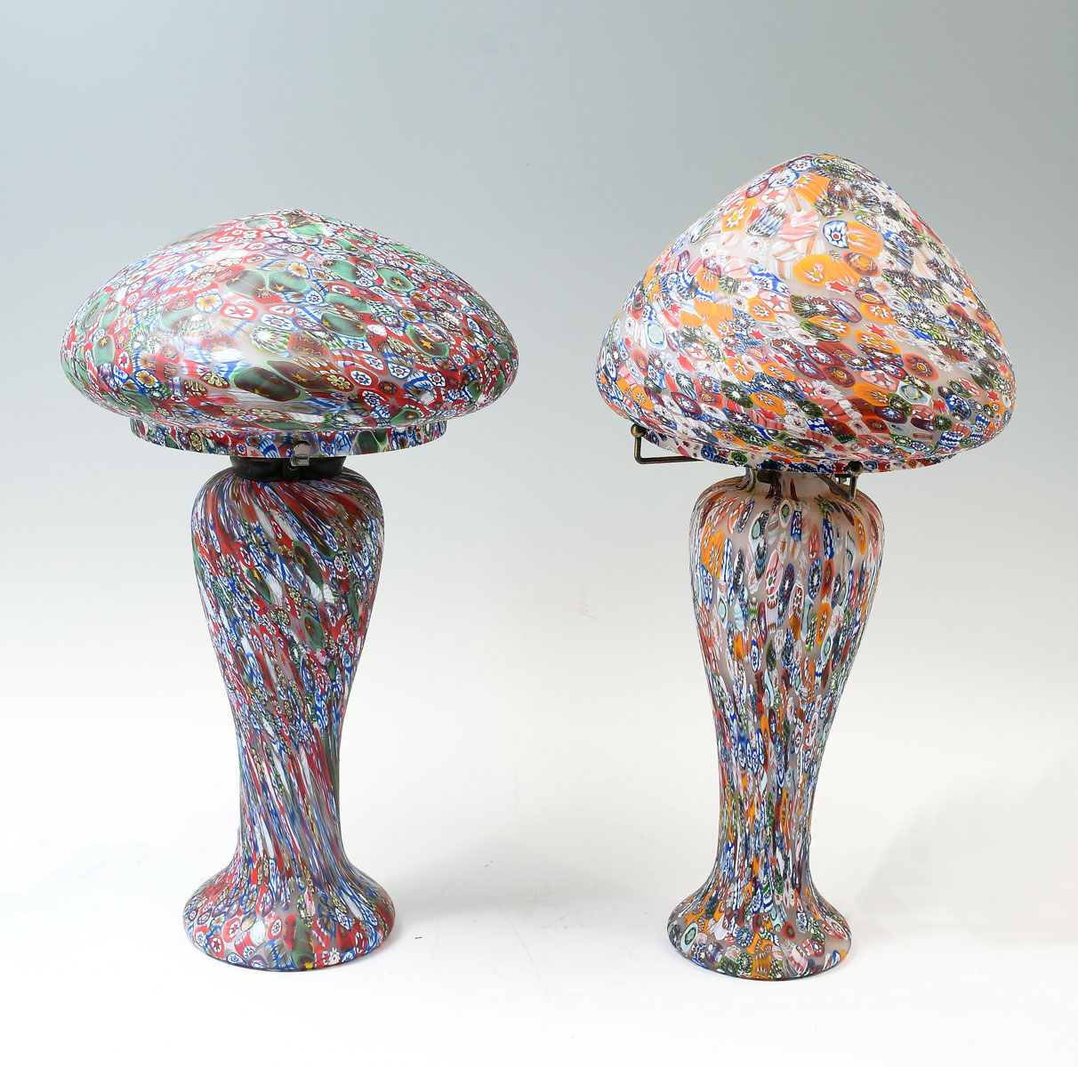 Appraisal: PC MILLEFIORI ART GLASS MUSHROOM LAMPS Italian Millefiori glass Mushroom