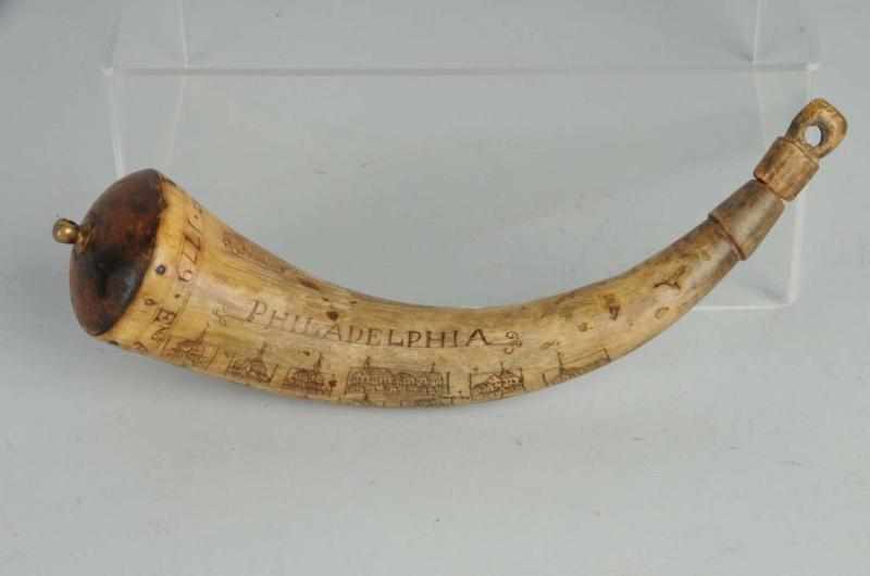 Appraisal: Philadelphia Powder Horn by Abner Dunn Description Horn is marked