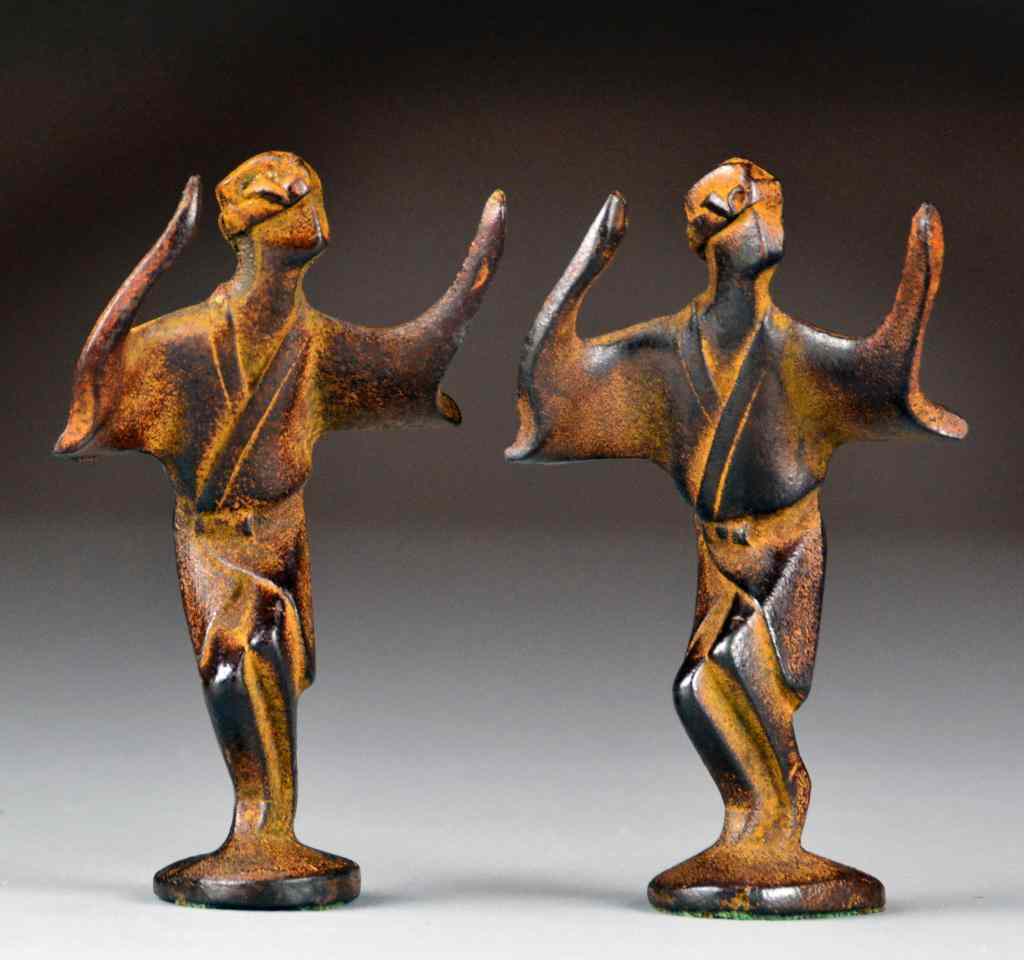 Appraisal: Pair of Signed Chinese Cultural Revolution BronzeDepicting two stylized figures