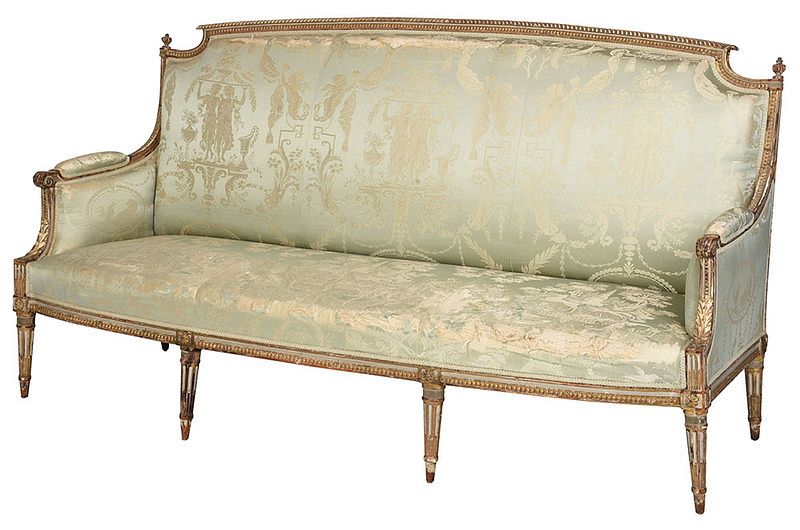 Appraisal: Fine Louis XVI Carved Painted Gilt Wood Settee French late