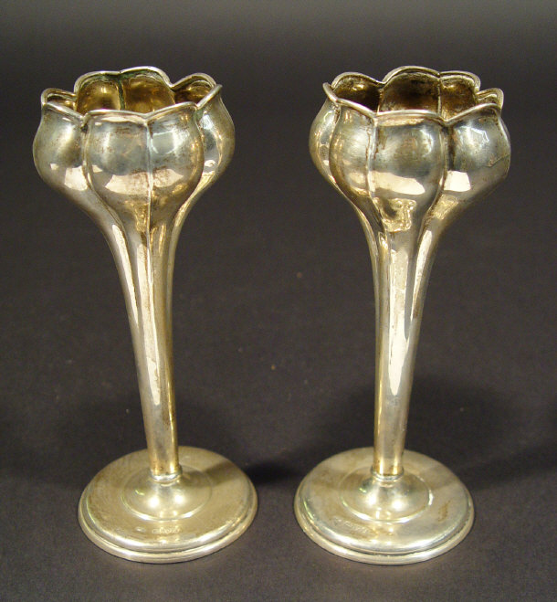 Appraisal: Pair of Art Nouveau style silver bud vases Chester each