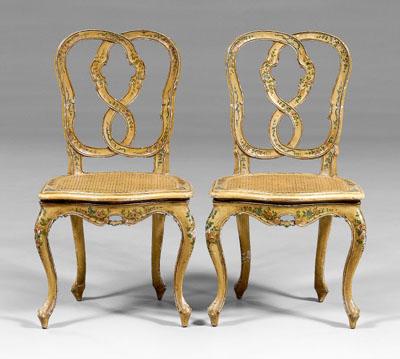 Appraisal: Pair Italian rococo style painted side chairs carved and painted