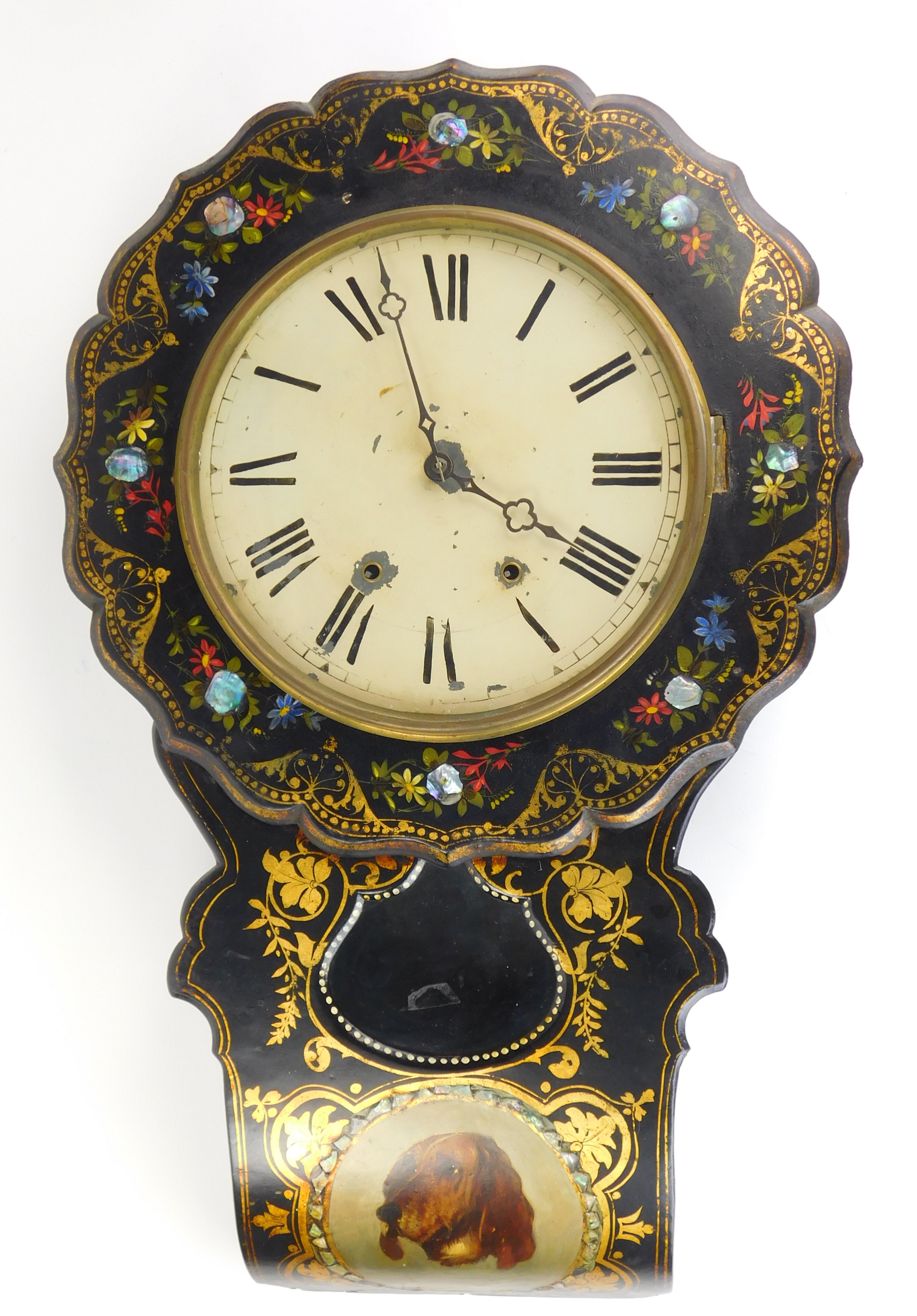 Appraisal: Jerome short drop regulator Mother-of-Pearl wall clock ca painted black