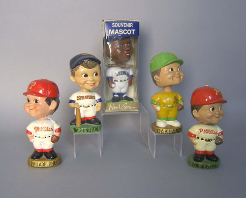 Appraisal: Five Japanese baseball bobble head toys tallest Provenance Collection of