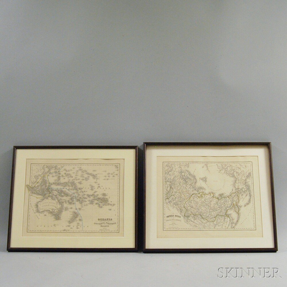 Appraisal: Two Italian Language Framed Maps a map of Australia Oceania