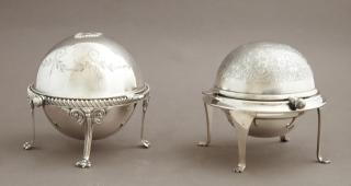 Appraisal: Two English Silverplated Revolving Butter Dishes early th c with