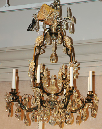 Appraisal: Louis XV Style Patinated-Metal and Cut Glass Eight-Light Chandelier Estimate